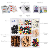 Board Game Set - Deluxe 15 in 1 Tabletop Wood-accented Game Center with Storage Drawer (Checkers, Chess, Chinese Checkers, Parcheesi, TicTacToe, SOlitaire, Snakes and Ladders, Mancala, Backgammon, Poker Dice, Playing Cards, Go Fish, Old Maid, and Dominos) Etna