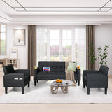 AILEEKISS 3 Piece Living Room Sofa Set Loveseat Sofas Sets with 2 USB,Cup Holders,Side Pocket, Modern Leather 3 Pcs Sectional Couches Set for Apartment, Office, Bedroom (Black, 2-Seat+1-Seat+1-Seat) AILEEKISS