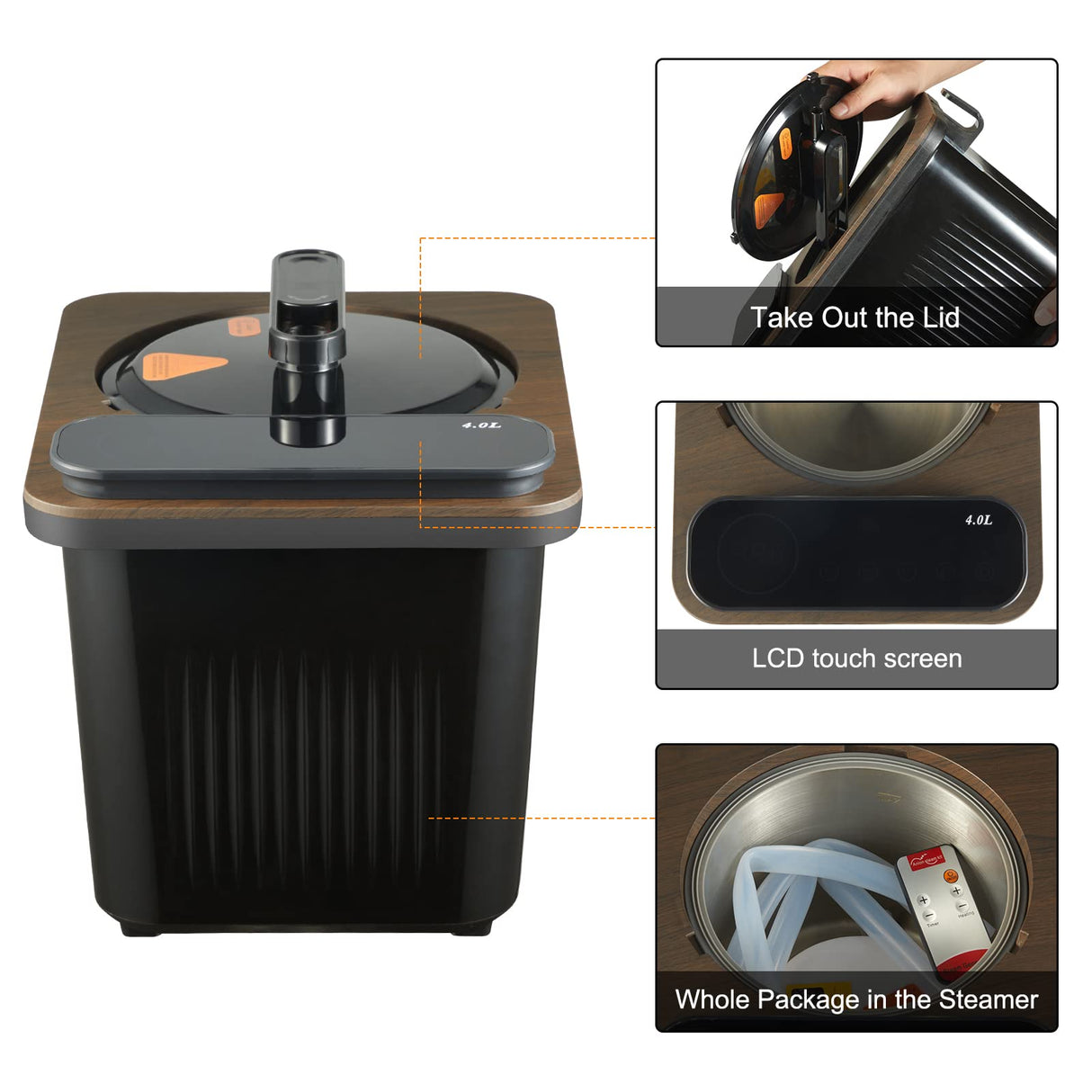 amocane Sauna Steam Portable Pot 4L, Stainless Steel Steam Generator for Saunas Home Spa Fumigation Steam Machine for Body Detox with Remote Control Anti-riot Device (110V, Wood Grain) amocane