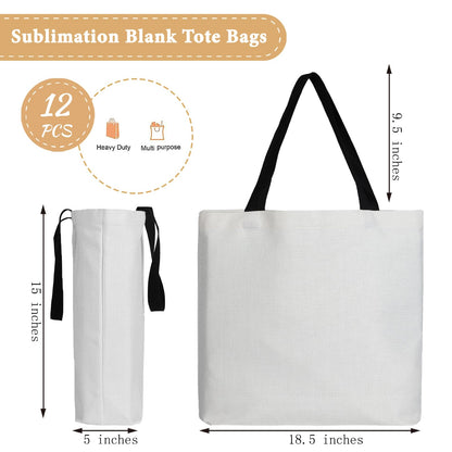 Towsnails 24 Pcs Sublimation Tote Bags Blanks Canvas Polyester Tote Bag for Sublimation Printing - DIY Crafting, Gift, Decorating, and Personalizing Grocery Bags, White