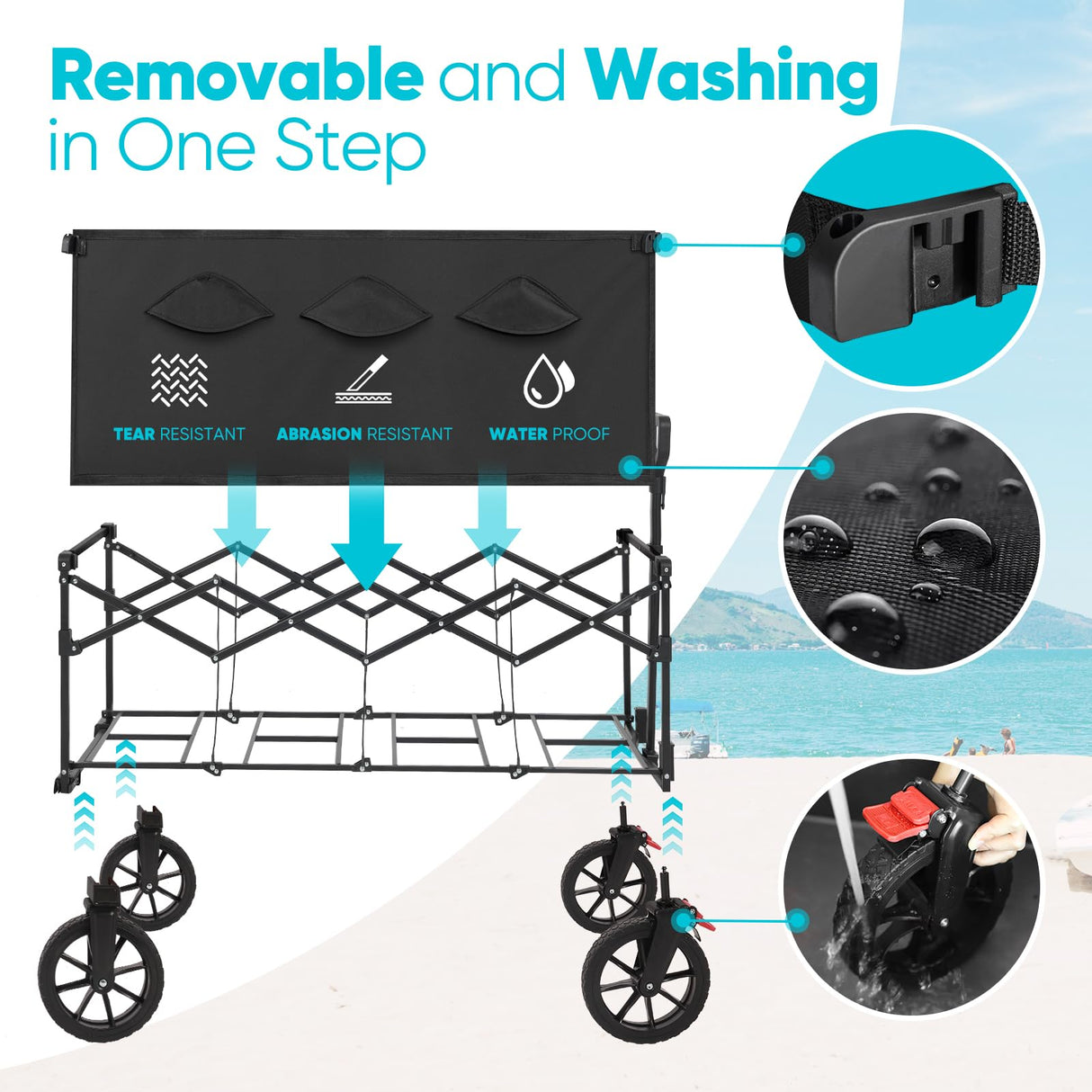 Sekey 43'' Extended Collapsible Wagon 400L Large Capacity, 440LBS Heavy Duty Folding Utility Garden Cart with All-Terrain Wheels for Camping, Sports, Shopping.Black Sekey