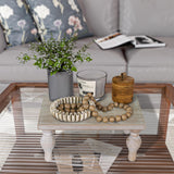 MAONAME Decorative Wooden Display Riser, Farmhouse Wood Pedestal Stand for Display, Rustic Washed White Tray Riser for Kitchen, Home Table Decor, Short and Tall Footed MAONAME