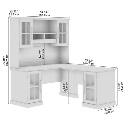 Bush Furniture Westbrook 60W L Shaped Desk with Hutch and Storage in White Ash | Farmhouse Table Workstation for Personal Home Office Workspace - WoodArtSupply