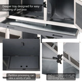 2 Story Solid Wood Rabbit/Bunny Hutch with 2 Large Main Rooms, Indoor Outdoor Rabbit House Guinea Pig Cage Pet House for Small Animals with Ventilation Door Removable Tray Waterproof Roof (Grey) AMZOSS