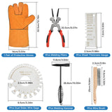 Worldity 6Pcs Welding Slag Removal Tool Set, 10 Inch Welding Chipping Hammer with Coil Spring Handle, Welding Pliers, Wire Brush, Metal Sheet Thickness Gauges and Welding Gloves for Removing Slag Worldity