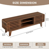 Luoxiao TV Stand for 60 Inch TV, Mid Century Modern Entertainment Center with Storage Boho Television Stand with Shelves and Grille Sliding Doors Wood Media Console for Living Room, Walnut Luoxiao
