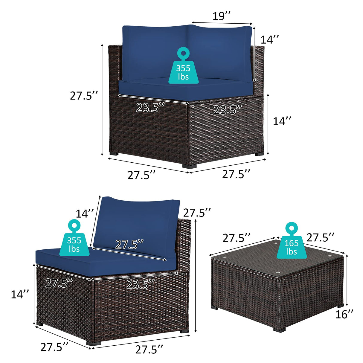 Tangkula 6 Pieces Patio Furniture Set, Outdoor Rattan Sofa Set, Wicker Conversation Set w/Tempered Glass Coffee Table & Cushions, Sectional Sofa Set for Backyard, Garden, Balcony, Poolside Tangkula