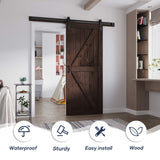 FREDBECK 36in x 84in Brown Barn Door with 6.6ft (79inch) Barn Door Hardware Track Kit and Handle Included, Double Surfaces,Simple Assembly is Required,K-Frame,Coffee FREDBECK