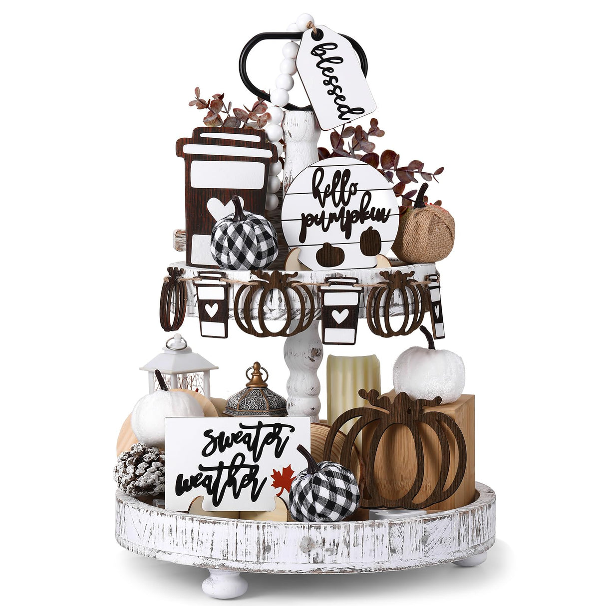 FairySandy 19 PCS Rustic Fall Tiered Tray Decor Fall Farmhouse Home Decor Set Fall Wood Tray Decor Rustic Autumn Pumpkin Tiered Tray Decorative Fall Tray Sign for Tabletop Kitchen Office Decorations FairySandy