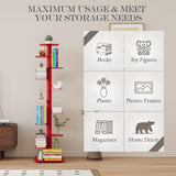 Suchtale Spine Bookshelf, Vertical Spine Book Tower, 11-Tier Metal Bookcase, Book Organizers Display Storage Rack for Study & Living Room, DIY Book Shelf for Decor, Red Suchtale