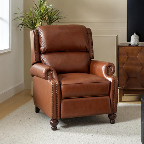 HULALA HOME Genuine Leather Recliner Chair, Classic and Traditional Push Back Recliner Chair for Living Room, Adjustable Leather Cigar Reclining Vintage with Nail Head Trim,Brown HULALA HOME
