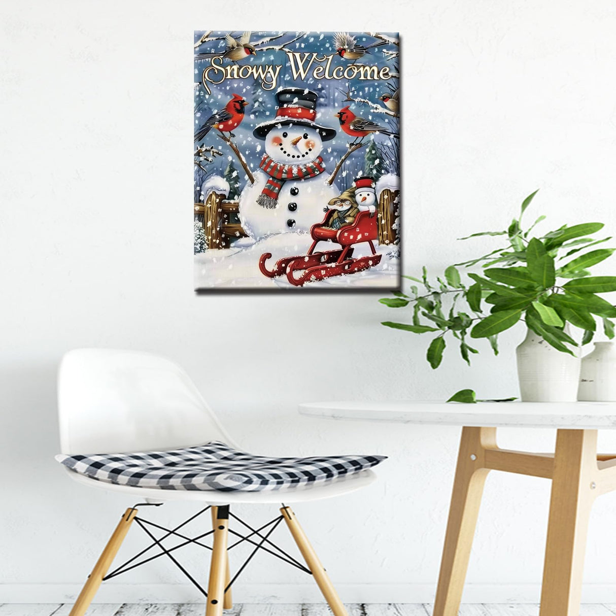 Tucocoo Christmas Snowman Painting Winter Landscape Paint by Number Kits 16 x 20 inch Canvas DIY Red Car Oil Painting for Adults Beginner with Brushes and Acrylic Art Home Decor Birds Gift(Frameless Tucocoo