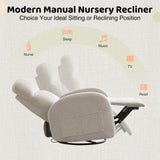 AEMEIOS Nursery Swivel Rocker Recliner, Manual Nursering Glider Recliner, Chenille Swivel Rocking Nursery Recliners with Double Pockets for Living Room, Camel AEMEIOS