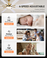 VONLUCE 72 Inch Ceiling Fans with Lights, Large Industrial Ceiling Fan and Remote, 8 Aluminum Blades, 6 Speeds Quiet Reversible DC Motor, Metal Ceiling Fan for Farmhouse Living Room Office, White Gold VONLUCE