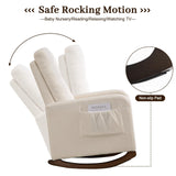 GarveeHome Upholstered Rocking Chair Accent Chair, Nursery Rocking Chairs in Teddy Fabric with High Backrest, Side Pocket and Rubber Wood Legs, Comfy Nursing Chair for Living Room, Gray (White) GarveeHome