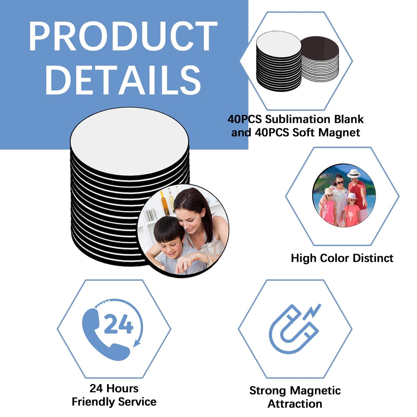 80PCS Sublimation Magnet Blanks Round Bulk Produnts 40 Pcs Sublimation Blanks Products and 40Pcs Soft Magnetic for Kitchen Personalized Sublimation Refrigerator Fridge Magnets Blank 2.15 inch