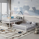 KOMFOTT White Twin Over Full House Bunk Bed with Built-in Ladder and Safety Guardrails KOMFOTT