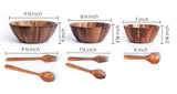 BestySuperStore Nesting Round Wood Bowls Mix Size 9½”, 8½”, 7” Stackable Acacia Wooden Bowl Set with Spoons and Forks for salad dip sauce snack rice pasta soup fruit cereal Tableware Nested Dish Sets BestySuperStore