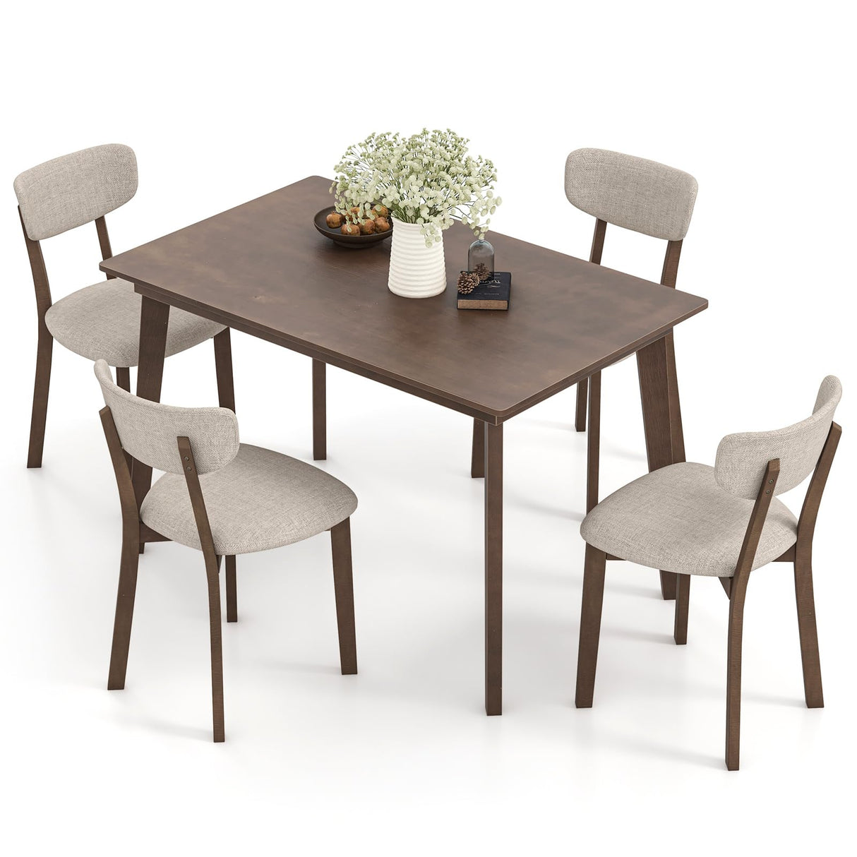 Giantex 5-Piece Dining Table Set for 4, 48” Kitchen Table & 4 Dining Chairs with Padded Seat, Rubber Wood Legs, Curved Backrest, Dinette Set for Breakfast Nook, Dinner, Living Room, Restaurant Giantex