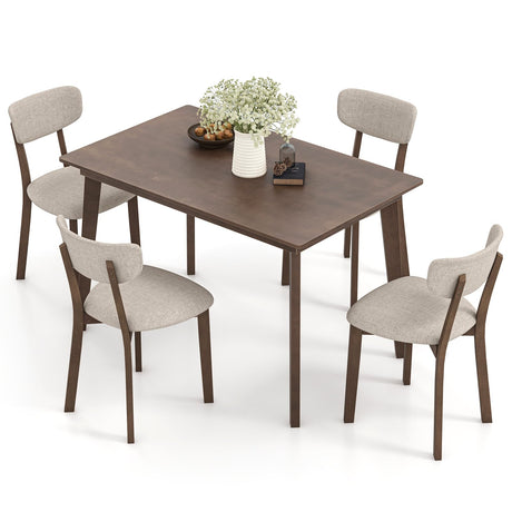 Giantex 5-Piece Dining Table Set for 4, 48” Kitchen Table & 4 Dining Chairs with Padded Seat, Rubber Wood Legs, Curved Backrest, Dinette Set for Breakfast Nook, Dinner, Living Room, Restaurant Giantex