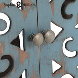 Sophia & William Accent Cabinet with Doors, Distressed Display Storage Cabinet with Wooden Frame and Hollow-Carved Floral Patterns for Entryway Living Room, Blue Sophia & William