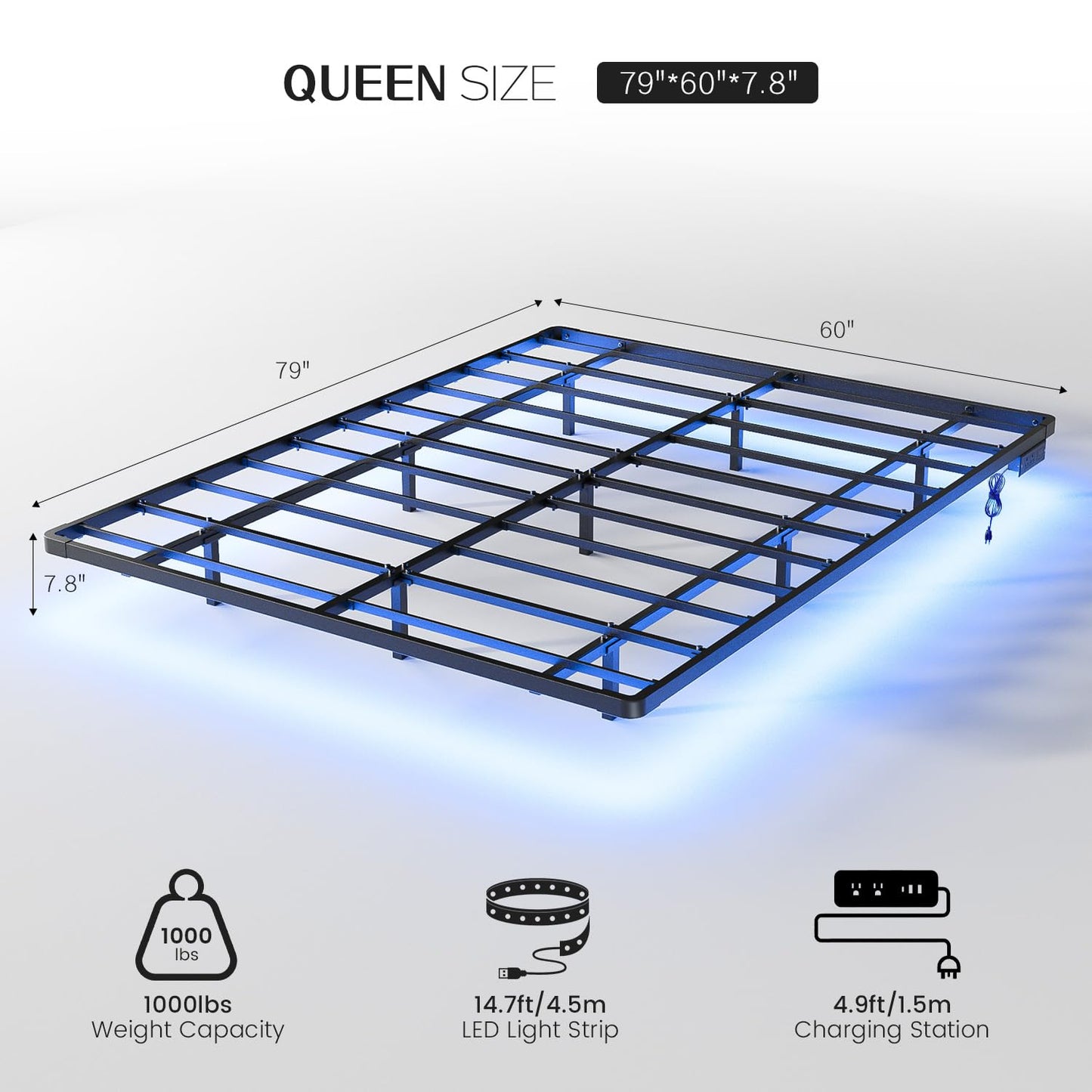 OLEVS Queen Size Floating Bed Frame with Smart LED Lights and Charging Station - Modern Metal Design, Easy Assembly, No Box Spring Required - WoodArtSupply