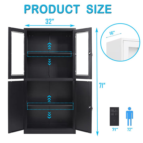 Letaya Storage Cabinet with Doors and Shelves,71" Steel Locker Acrylic Glass Door with Lock, for School Home Office Letaya