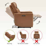 CHITA Genuine Leather Power Recliner Chair for Adults, Electric Wall Hugger Recliner for Small Spaces, Modern Living Room and RV Recliner Chair with Adjustable Power Headrest & Charging Ports, Brown CHITA