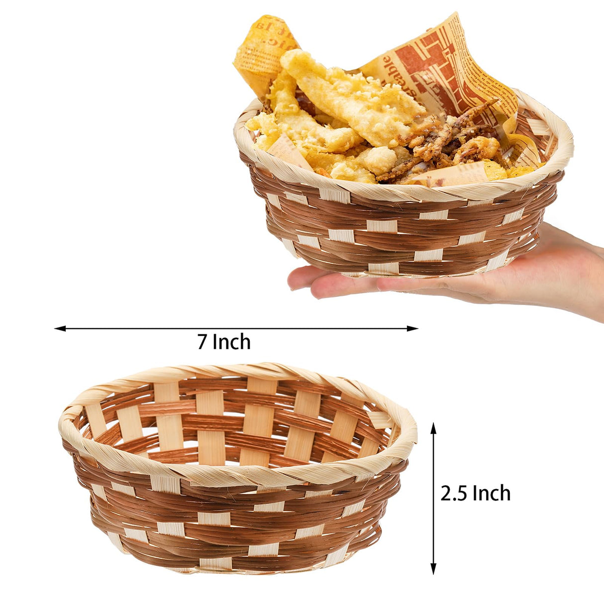 Nicunom 12 Pack Round Gift Baskets, Bamboo Small Bread & Fruit Baskets, 7" Woven Bread Roll Baskets, Food Serving Baskets, Food Storage Basket for Kitchen Restaurant Display Decor Nicunom