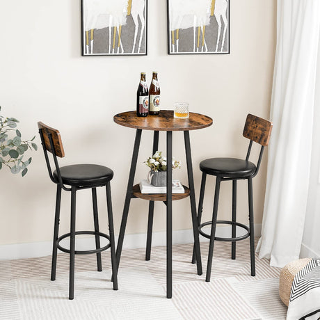 HOOBRO 2-Tier Rustic Brown Round Pub Table with Storage – 37.4" High Bistro Table for Small Spaces HOOBRO