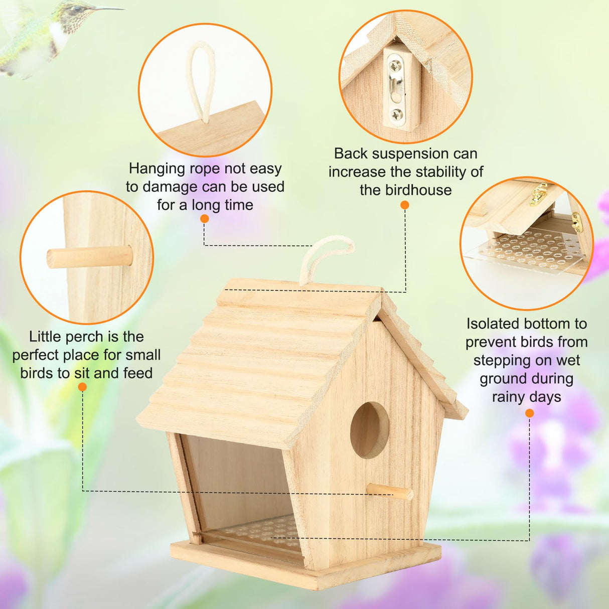 Bluebird Houses for Outside Clearance with Pole, Hanging Bird House Outdoors Garden Patio with Easy Clean Wood Birdhouse Viewing Window Garden Patio for Swallow Sparrow Hummingbird Finch Cardinals GINDOOR