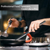 JETKONG 2 Pcs 12-Inch Kitchen Tweezers Tongs with Precision Serrated Tips, Stainless Steel Chef Tweezer Professional Cooking Tweezers for BBQ, Plating and Serving (12-Inch, Black) JETKONG