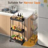 Sevenblue Slim Storage Rolling Cart with Wheels, 2 Pack 3 -Tier Rolling Cart Bathroom Organizers and Storage, Utility Cart for Laundry Room Organization, Bathroom and Kitchen Narrow Places, Black Sevenblue