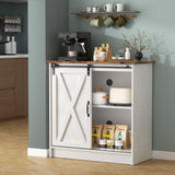 SOFTLYNICE White Coffee Bar Cabinet with Storage, Farmhouse Coffee Bar Cabinet, Coffee Bar Table with Sliding Barn Door, Suitable for Kitchen, Dining Room and Living Room SOFTLYNICE