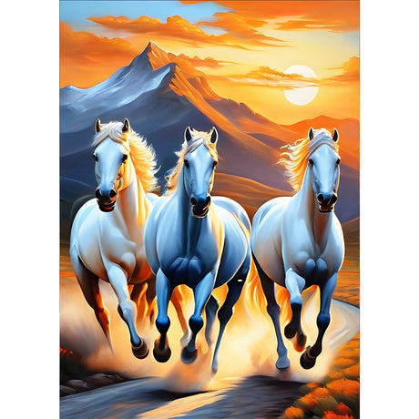 GDYEEH DIY 5D Running Horse Diamond Art Kits, Round Full Drill Mountain Diamond Painting Picture, Sunset Painting by Numbers Art Kits for Adults Beginners Home Wall Decor 12x16 inch GDYEEH