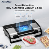 Fully Automatic Vacuum Sealer-Effortless Operation, 95Kpa Powerful Food Vacuum Sealer Machine with 2 Rolls Bags, Dry & Wet/Bag Cutter/External Vacuum, Silver Black FRESKO