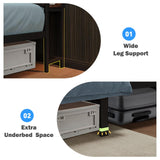 Full Size Bed Frame with Headboard Storage LED Bed with Sliding Drawers and Charging Station, No Box Spring Needed, Thickened Metal Slats, Easy Assembly Yeeloon