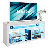 Bestier LED Tall Entertainment Center, 55 inch TV Stand for 55/60/65 inch TV, TV Console with Storage for PS5, Media TV Cabinet with Adjustable Shelf for Living Room, White Marble Bestier
