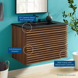 Modway Render 30" Wall-Mount Bathroom Vanity in Walnut Black Modway