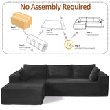 WUTUTUEE 110" Boneless Sectional Couch with Chaise Lounge, Cloud Couch Compressed Sofa L Shape, No Assembly Memory Foam Sofa for Living Room, Black Corduroy WUTUTUEE
