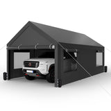 Shintenchi Carport 10' x 20' Heavy Duty Portable Garage, Carport Canopy with Side-Opening Door & Roll-Up Windows, Car Canopy for Truck,Car,Boat,Grey Shintenchi
