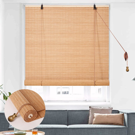 PHUSTJKL Hand-Woven Walnut Bamboo Roller Blinds - 23x72in, Light Filtering & Easy Installation - WoodArtSupply