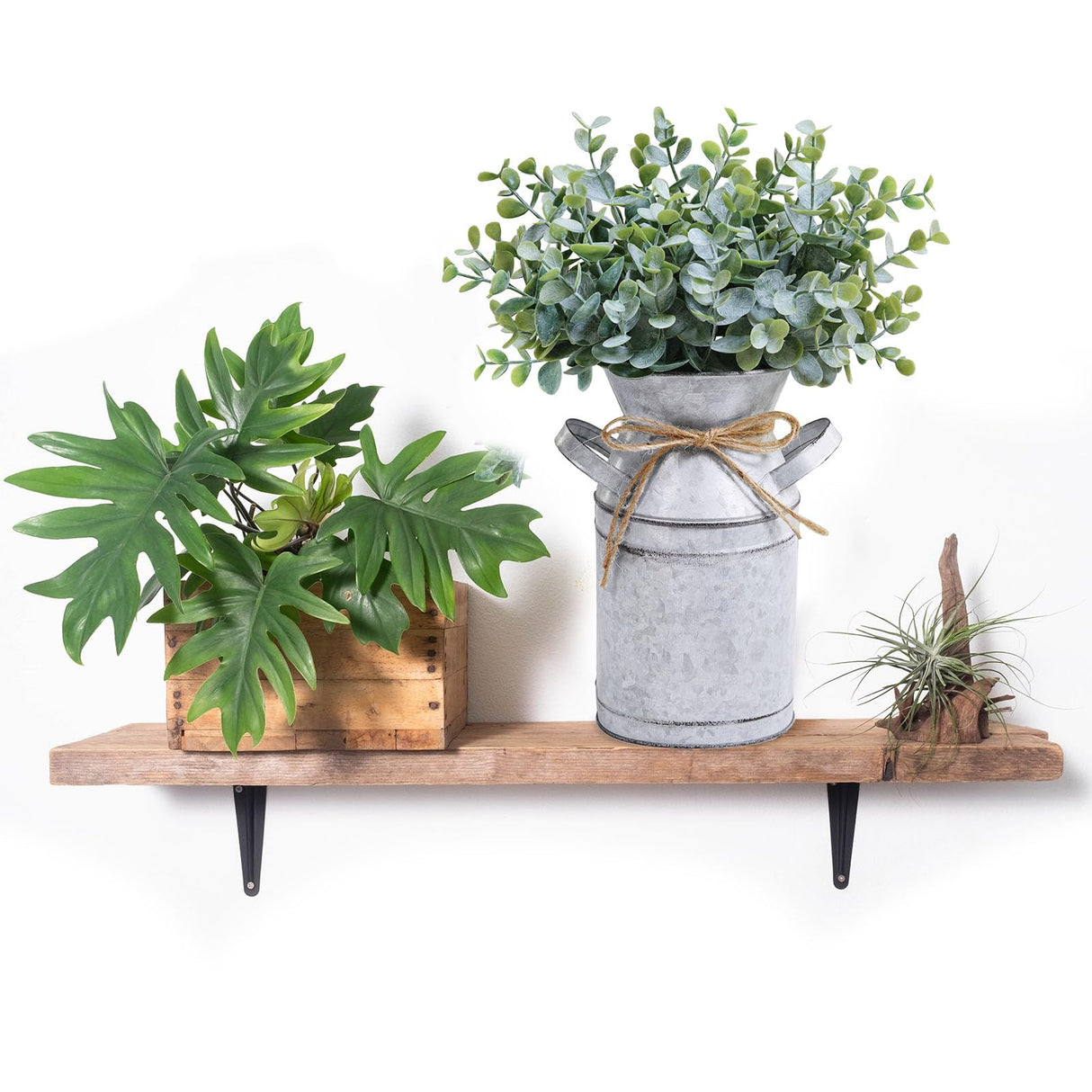 Winlyn Farmhouse Galvanized Metal Milk Can with Artificial Eucalyptus Greenery Arrangement Fake Plants Farmhouse Centerpieces 11.8" Tall for Rustic Country Wedding Home Table Tiered Tray Shelf Décor Winlyn