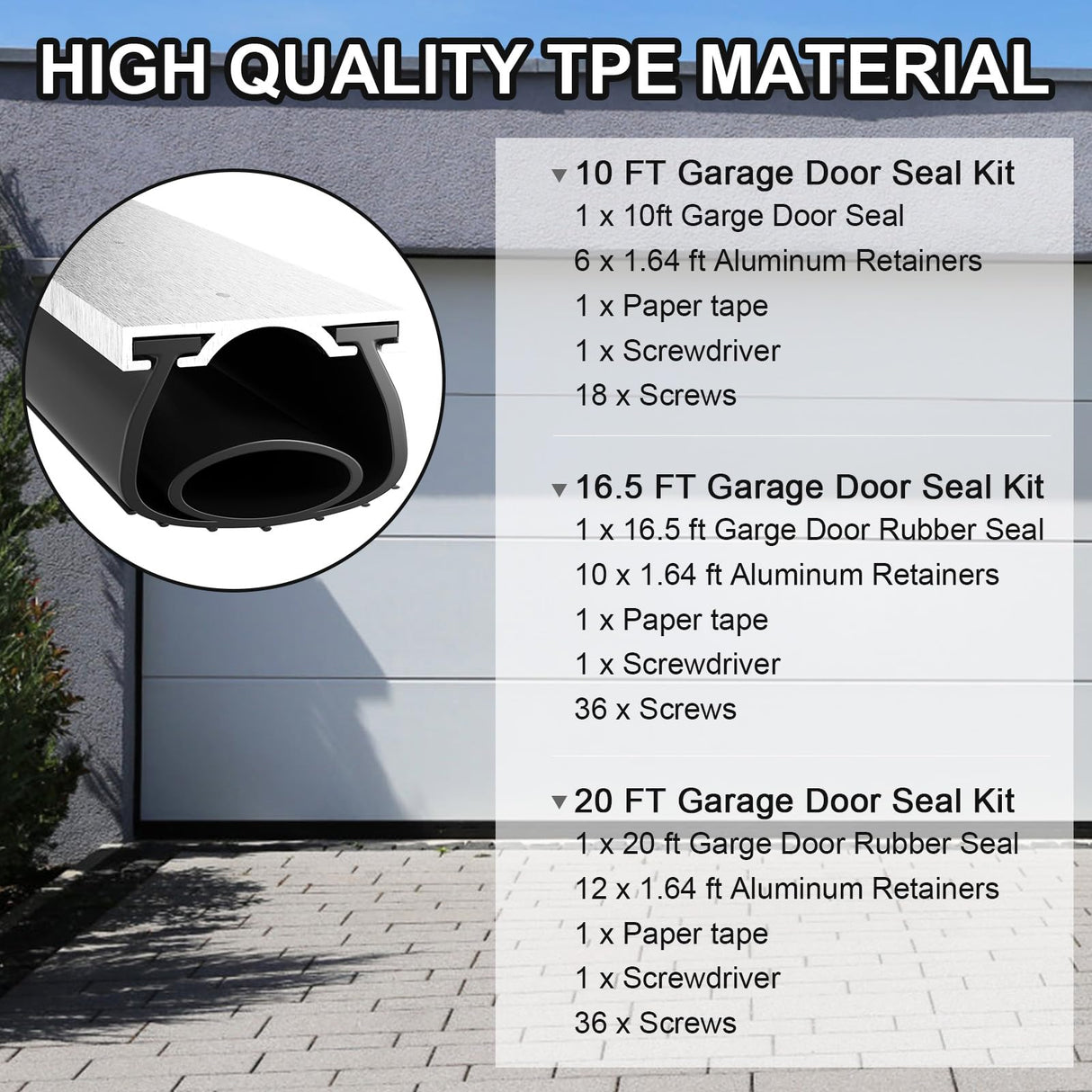 alophoty 10 FT Garage Door Seals Bottom Rubber, Heavy Duty U+O Ring Universal Garage Door Bottom Seal with Pre-drilled Aluminium Track Retainer Base Kit, Rubber Bottom Seals for Garage Doors alophoty