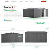 AECOJOY Shed 14' x 12' Storage Shed, Outdoor Metal Storage Sheds & Outdoor Storage 12x14 with Lockable Doors, Large Steel Yard Shed, Utility Tool Storage for Garden, Patio, Outside use in Dark Grey AECOJOY