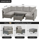 FHFO 7 Pieces Outdoor Patio Furniture Set, Wicker Sectional Sofa Set Rattan Modular Patio Conversation Sets with Cushions Couch Set & Coffee Table for Outside, Garden, Balcony, Porch, Grey FHFO