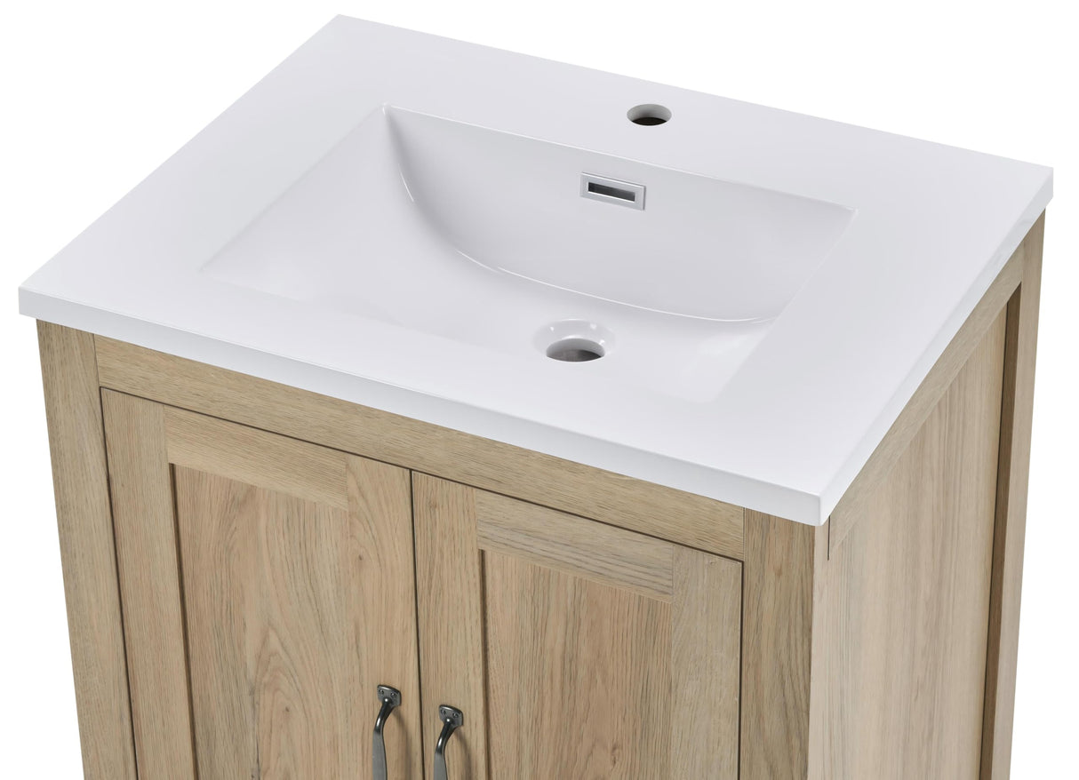 Small Bathroom Vanity with Sink, 25-inch Farmhouse Bathroom Vanity Storage Cabine with 2 Soft Closing Doors & Single Drawer, Freestanding, Natural Oak (25 inch（2 doors & 1 drawer), Light Oak) ZESTO PASSION FOR LIVE