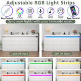 Gyfimoie 12 Drawer Dresser with Power Outlet, Dresser with LED Light, Modern Chest of Drawers for Closet, Double Wide Drawer Organizer Cabinet for Bedroom, Living Room (White, 12 Drawers) Gyfimoie