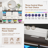 63" Farmhouse Dresser w/6 Drawers,60000-color Led Lights,Outlet, Large Chest of Drawers w/Sliding Barn Doors,Adjust Shelves,White Dresser TV Stand for 65/70in TV for Bedroom, Living Room chartustriable