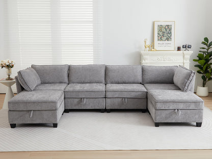 Oversize Corner Modular Sectional Sofa Set, Convertible L Shaped Couch with Storage, 8 Seater Sofa Modular with Ottomans and Reversible Chaise for Living Room, Office (Grey)